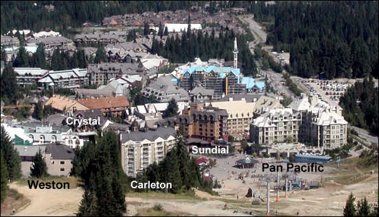 Hotels at the base of Whistler Mountain